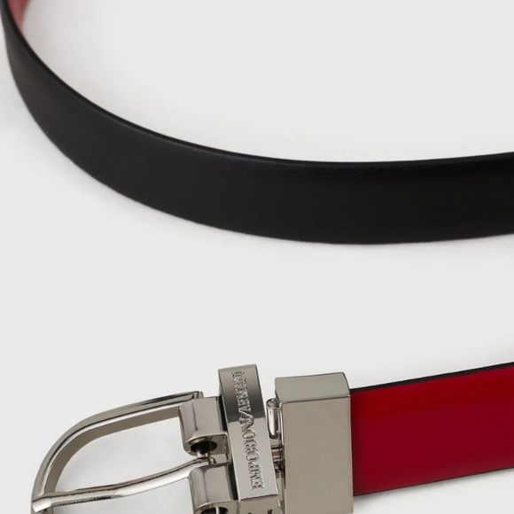 Emporio Armani Red Brushed Leather / Black Reversible Belt  display picture 2